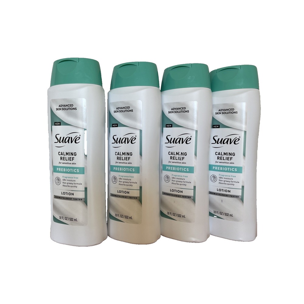 Suave Calming Relief Lotion Prebiotics Sensitive Skin 18 oz LOT 4 Fragrance Free